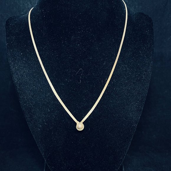 Gold Tone V Shaped S Link Chain Necklace With Pearl - Picture 4 of 6